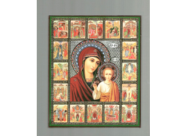 Икона "Казанской Божьей Матери с житием" на планшете (Тиль)